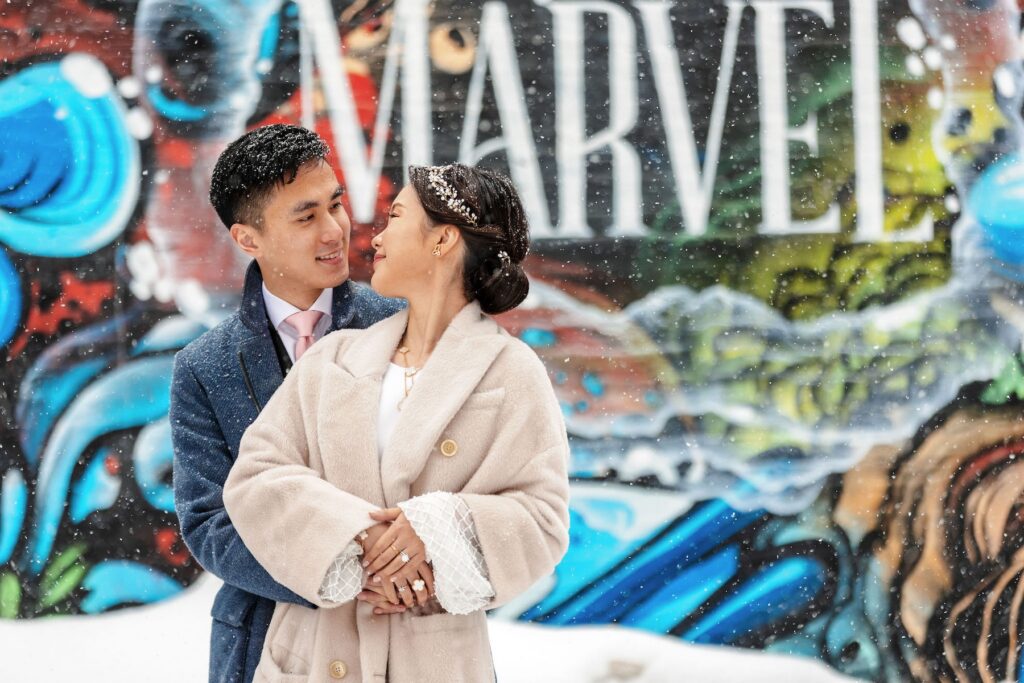 Urban winter engagement portrait by Milan Lazic