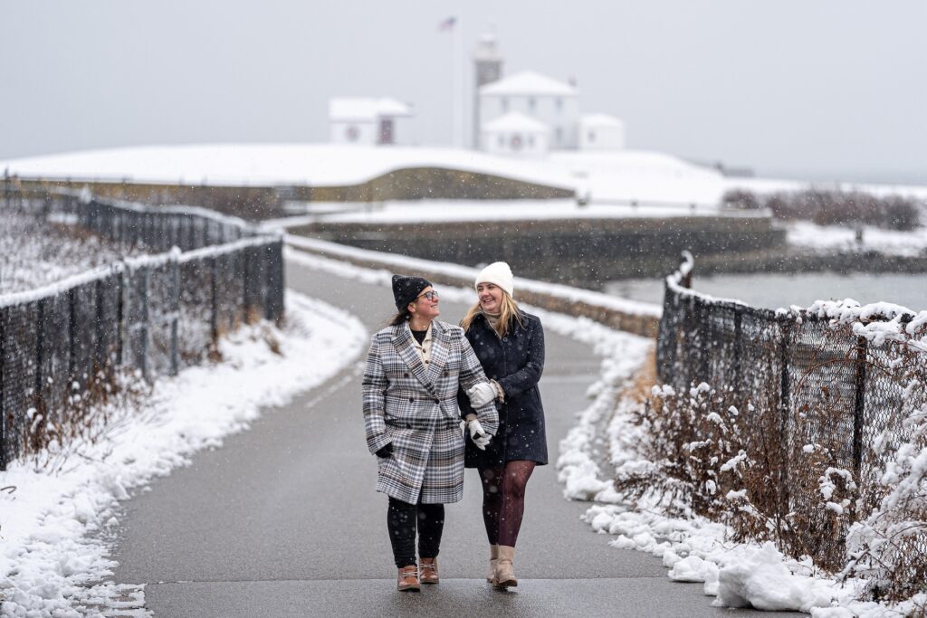 Snowy engagement portrait by BridgetQ Photography
