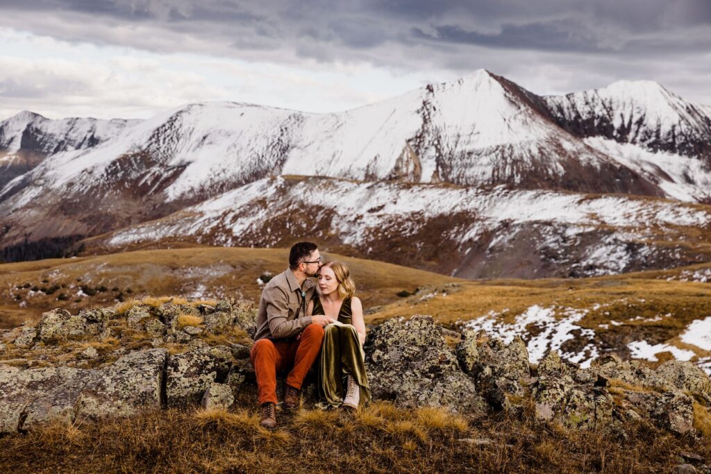 Snowy engagement portrait by Vow of the Wild