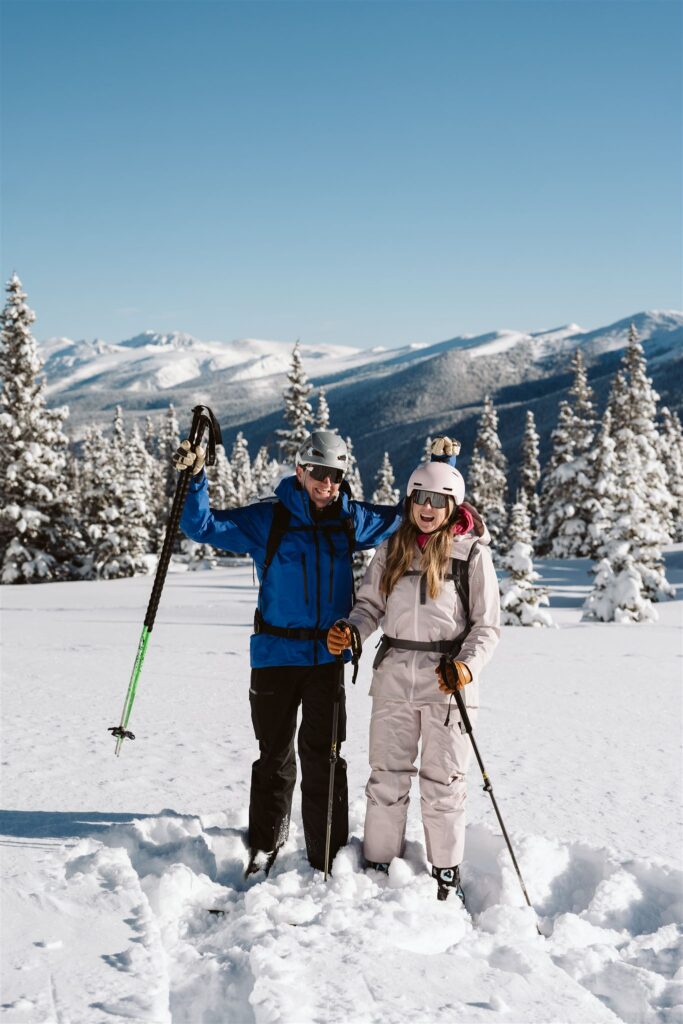 Snowshoeing engagement portrait by Larsen Photo Co